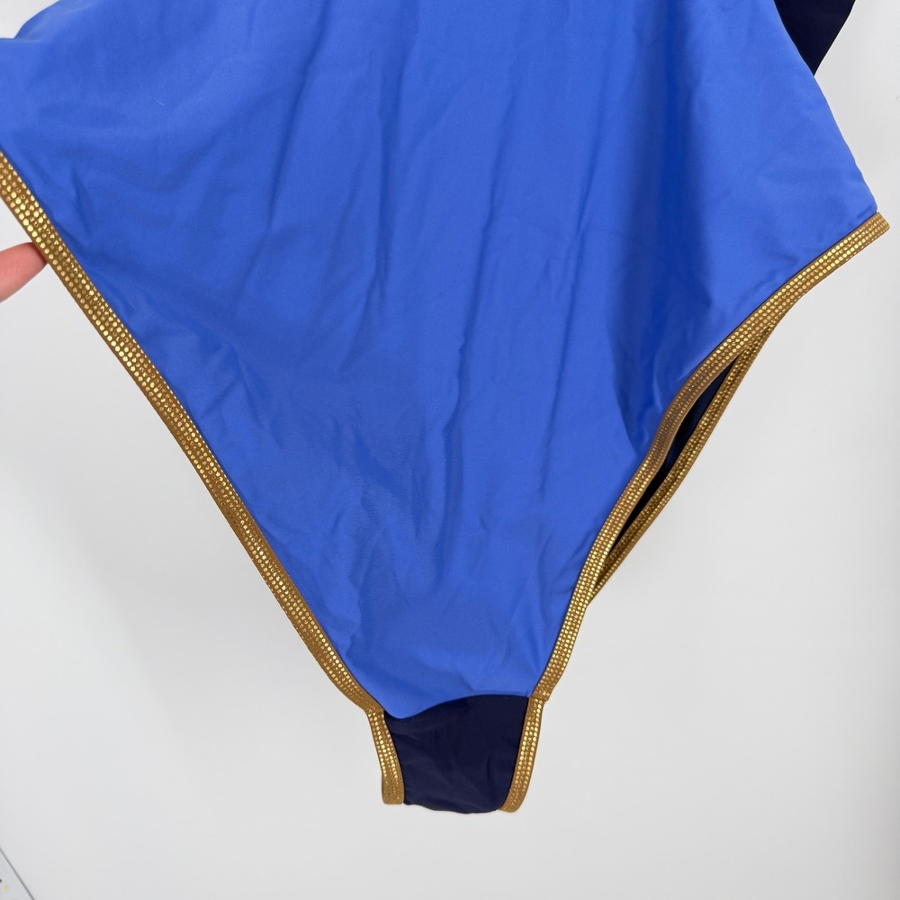 Aerie Navy Blue Colorblock One Piece Swimsuit Gold Trim Cheeky XXL - Picture 4 of 10